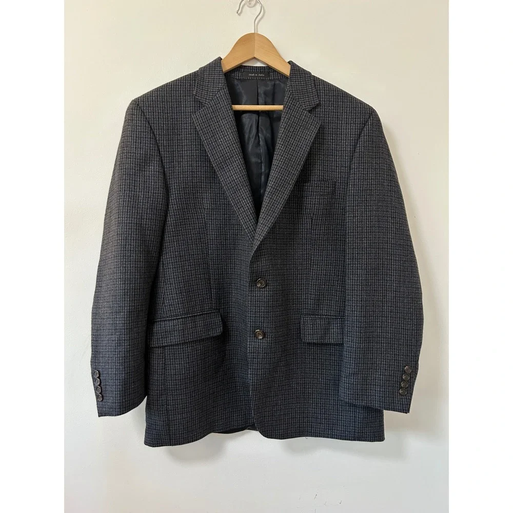 Lauren Ralph Lauren Mens 41R Lambswool Blazer Grey Blue Houndstooth Sport Coat